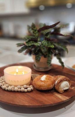 Cream filled horn and sugar donut