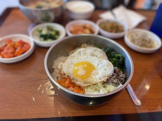 Regular Bi Bim Bop w/assorted Ban Chan- delicious for $9.95 lunch time. (Summer 2022)