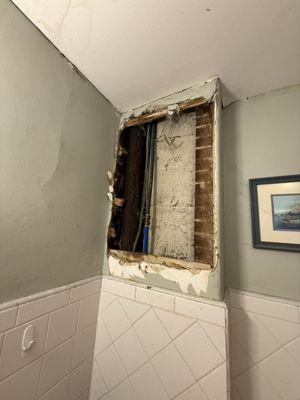 Sewer line, cracked cast iron pipe