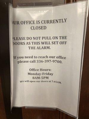 Note left on the door from the office.