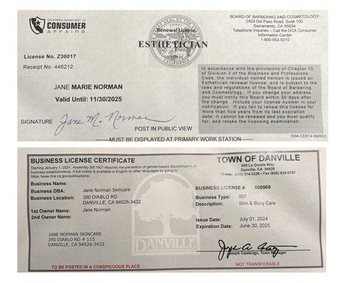 Business and Esthetician Licenses 2025