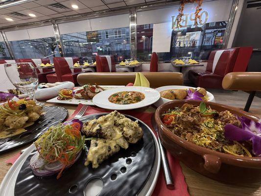 Biryani , cauliflower, English veg Desi curry, malai kofta, soya chop