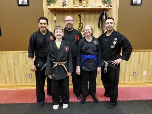 My family with my instructor and his teacher.