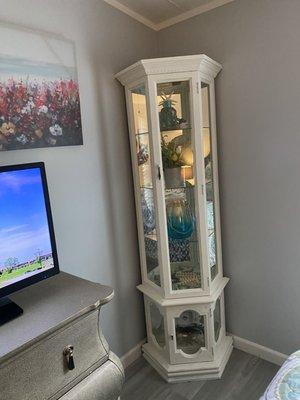 The arrangement on second shelf and the beaded cross and shell came from my fav store The Cozy Cottage