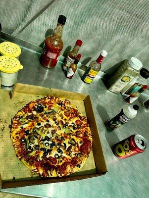 Variety of condiments, & an interesting drink.