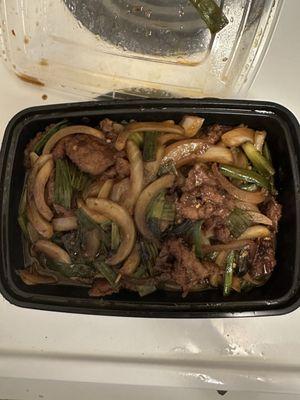 Beef & Scallion. This is my favorite dish. The beef is cooked to perfection. The scallion and onion are so plentiful! This is so delicious