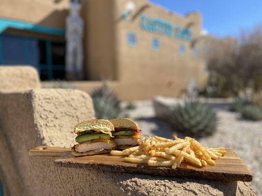 The spicy Clucker: grilled chicken breast, cheddar cheese, avocado, bacon, and pepper jam.