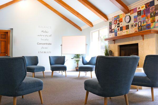 In the group room, teens participate in daily group therapy sessions, including DBT, and other evidence-based & experiential groups.