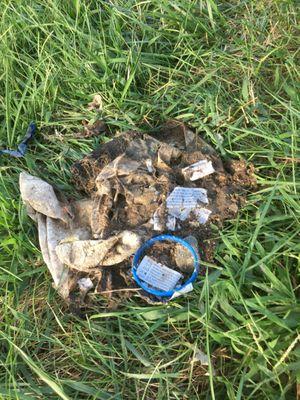 Trash left in my yard after they "cleaned" the wet spots on my carpet