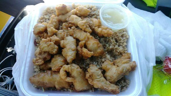 One order of lemon chicken. $5.45 and easily enough for 2 meals.