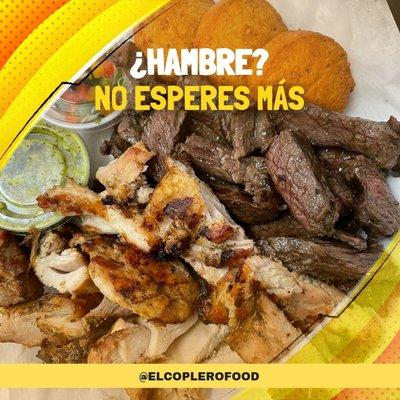 La Coplerita... picanha, chicken, green sauce, pico and arepa.