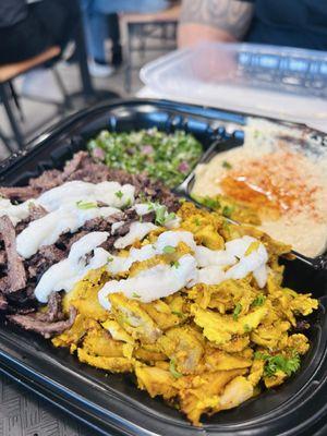 Wagyu beef and chicken shawarma plate