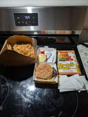 Grilled chicken sandwich and 8 PC fried chicken.