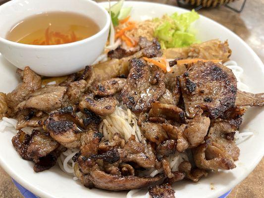 Vermicelli with BBQ Pork and Spring Roll
