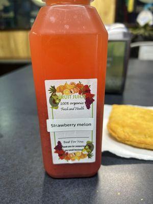 Fresh Squeezed Strawberry and Melon juice.