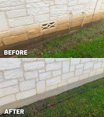 Red clay stains, before and after being removed.