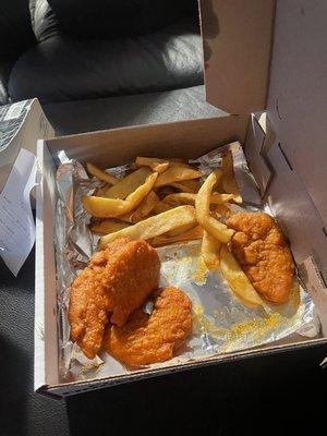 4 small chicken fingers and 12 fry's