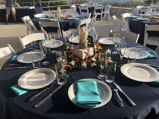 Napkins under the plates? Fork next to plate instead of knife ? Where are the palms?