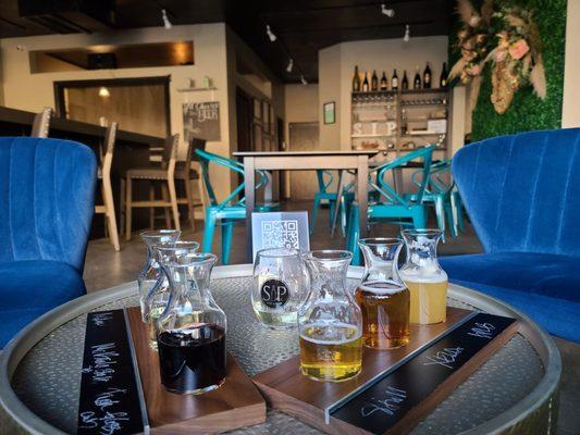 Two different flights, beer and wine.