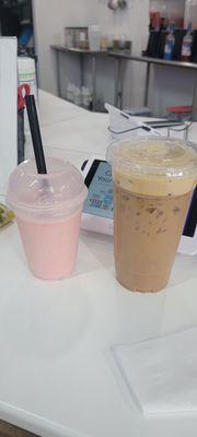 Candy cake and a house blend iced protein coffee