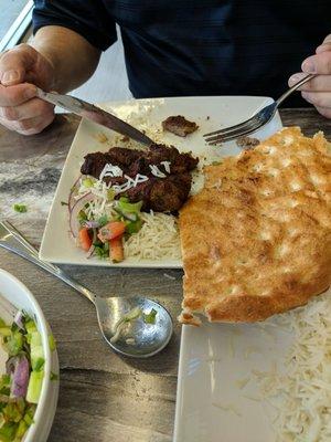 The lamb was well seasoned, frsh salad, bread, rice, really tasty!