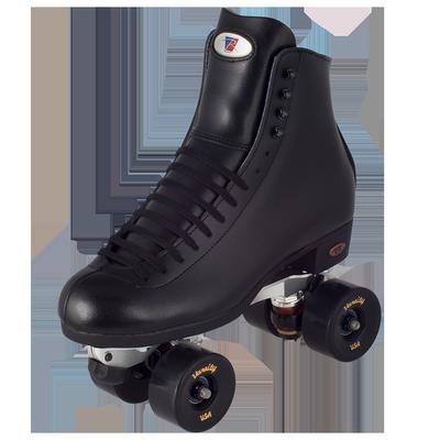 The Riedell Uptown rhythm roller skates feature the comfortable Model 120 boot, PowerDyne Thrust nylon plates, and Radar Riva Wheels.