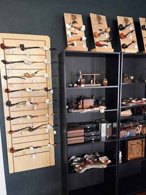 The wall of amazing pipes available for purchase