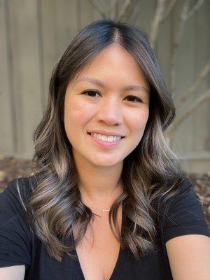 Dimensional highlights, yet not too blonde, still dark hair. It's perfect!