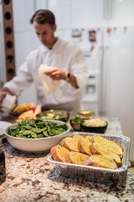 Getting garlic bread ready for delivery