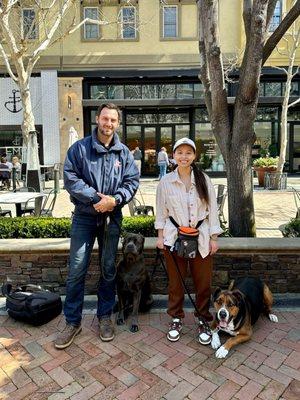 Tiger's graduation at Santana Row with mom, Rene, and a furry friend!