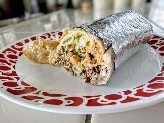 Super baby carnitas burrito with pinto beans