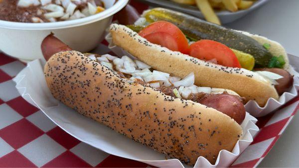 A Pearl-fect Pair... The Pearl (chili dog) and Chi-Town 7 (Chicago hot dog)