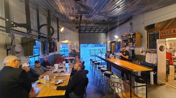 Check out our unique tap room, in a vintage mechanic shop.