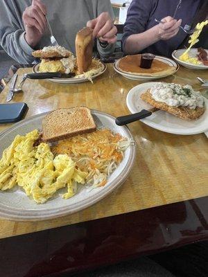 Chicken fried steak & eggs, Mega breakfast sandwich!