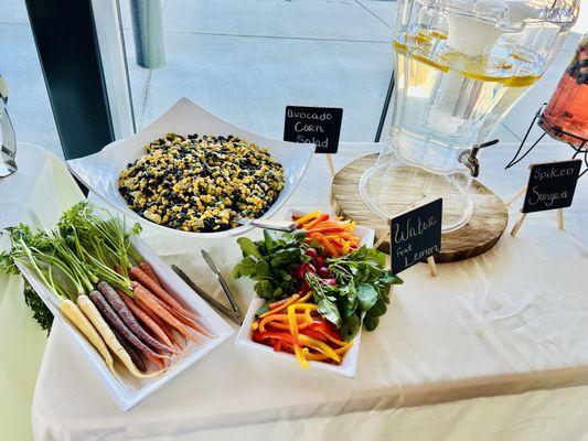 Avocado and Corn Dip with Fresh Crisp Vegetables.