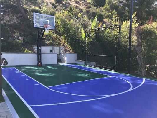 After SoCal Sports installed our awesome new sports court. Basketball, handball, adjustable net for paddle tennis/badminton/volleyball.