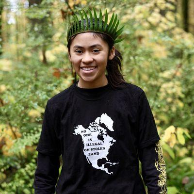 My daughter in middle school at the Portland Forest School