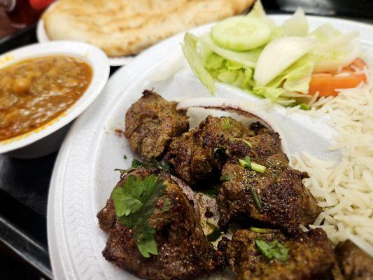 Number 2 - lamb kabob with chickpea sides.