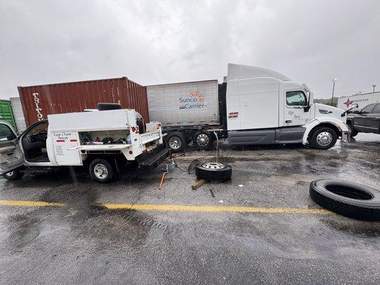 Tire replacement in the rain!