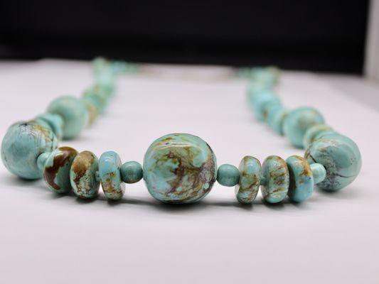 Vintage Native American Handmade Royston Turquoise Long Statement Necklace (1980s)