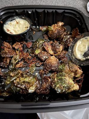 . Bacon Brussel sprouts This is a photo after all of the black ones were removed. Blah. Tasted like charcoal.