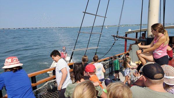 Water canons for the kids to shoot the pirate.