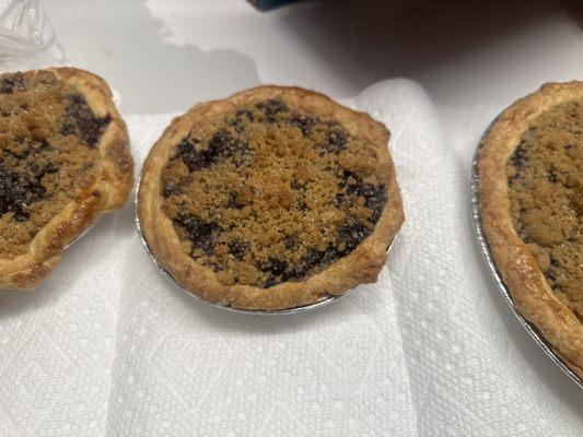 Mixed berry and blueberry crumble pies. Two of my favorites.