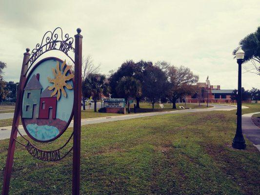 Neighborhood sign and Lawton Chiles Middle School behind it (named for one of Florida's illustrious former governors who had a cool name).