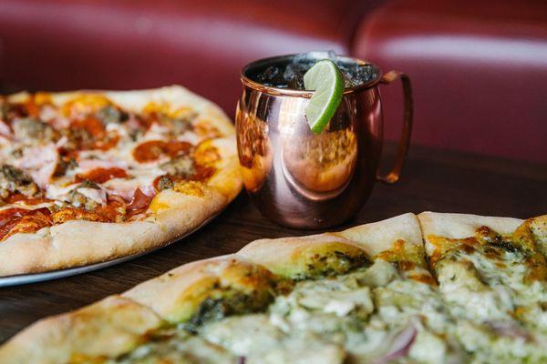 Moscow mule with the Godzilla and Abe Froman speciality pizzas