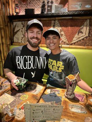 My husband and me enjoying our delicious cocktails