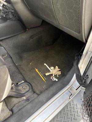 Trash left ti ensure jeep was vacuumed still under seats