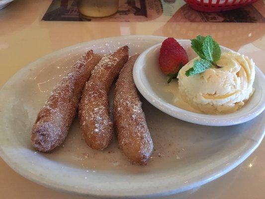 Dessert of Churros and Ice cream