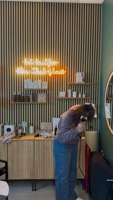 Our lovely client diffusing her hair.