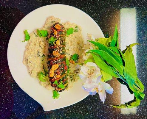 Zucchini from P.O.W. Harissa Hasselback Zucchini with Dukkah & Zucchini White Bean Puree